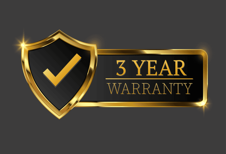 Gold and black "3 Year Warranty" badge with a golden shield and check mark on a dark background, symbolizing trust in Hilltop Auto Diesel's top-notch auto repair services.